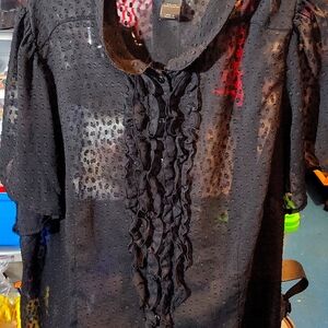 Lane Bryant Short Sleeved Ruffle 26/28 Transluscent Black Blouse